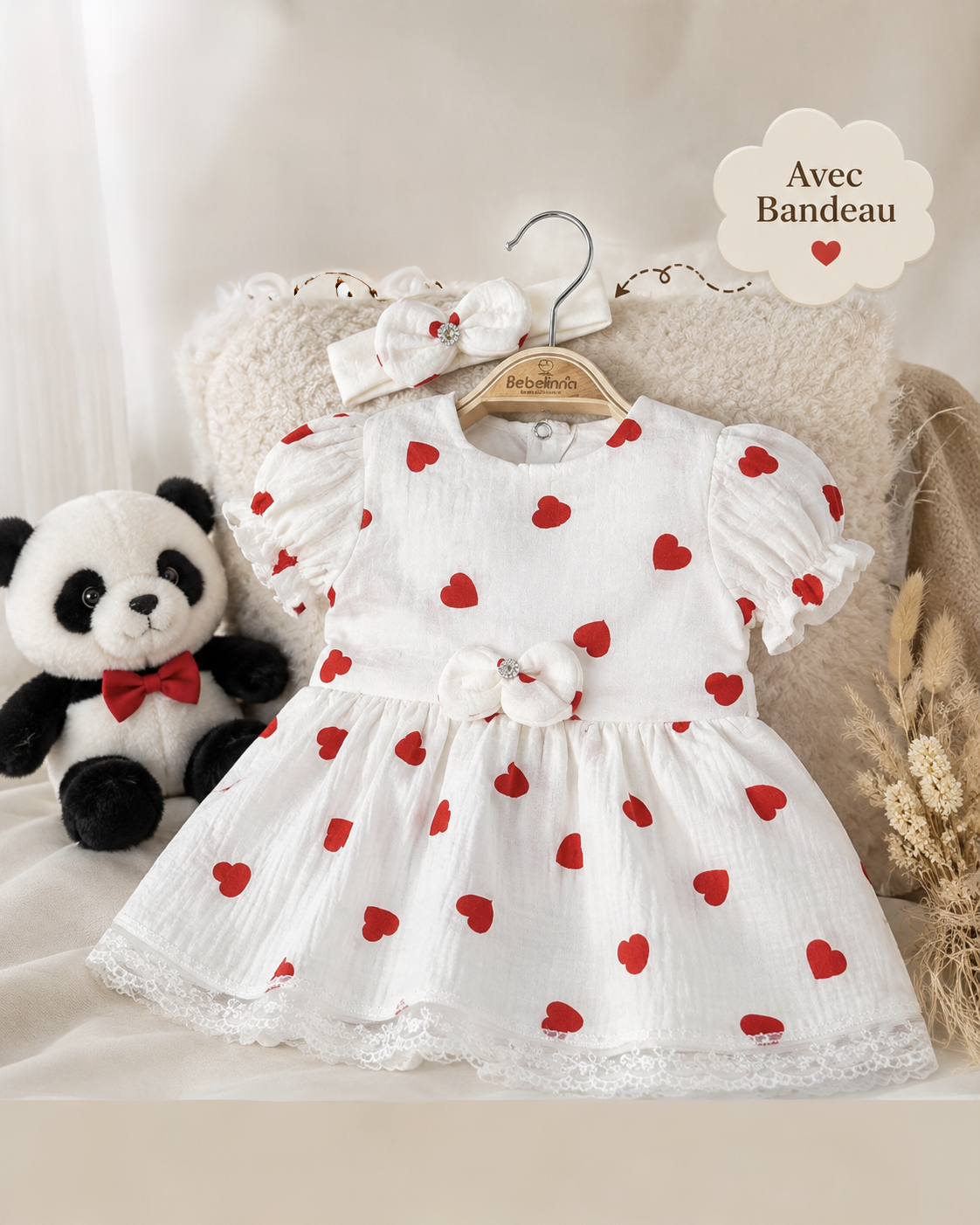 Ensemble Robe Bébé Fille Avec Bandeau – 0.3 Mois